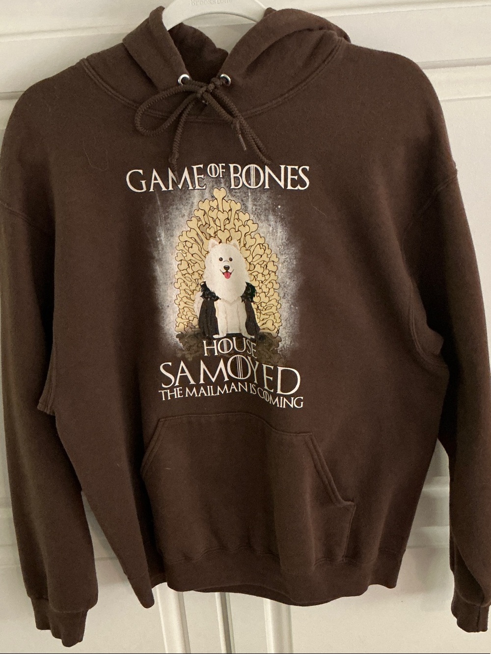 Jerzees Brown "Game of Bones - House Samoyed" Graphic Hoodie